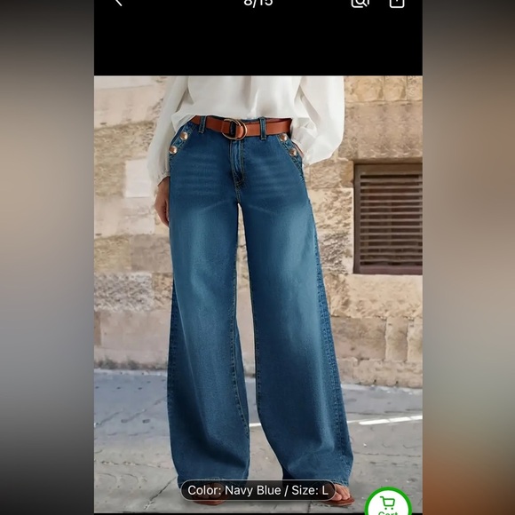 Women’s Loose Fit Wide Leg Blue Jeans Size Large Non Elastic Waist - Picture 6 of 13